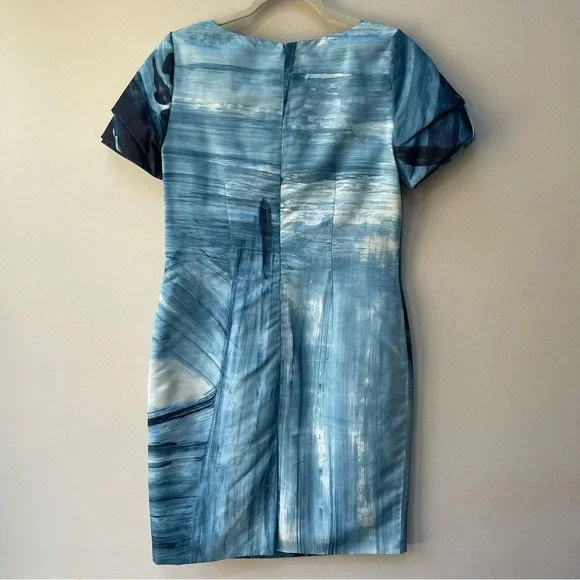 Carolina Herrera Blue Brush Stroke Abstract Sheath Dress MSRP $2,290 Size 8 - Picture 7 of 10